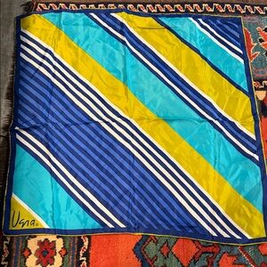 Vintage Vera Neumann Vibrant Blue & Aqua Striped Silk Scarf 22 inches sq.
